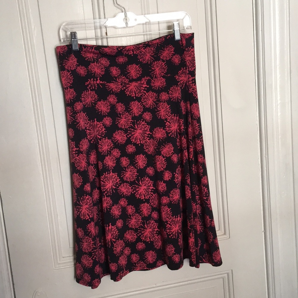 Lularoe black skirt with pink burst pattern